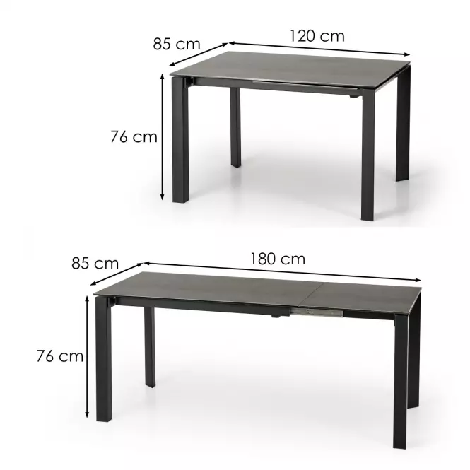 Rozkladací stôl Horizon 120/180x85cm keramika/oceľ – humo/čierna