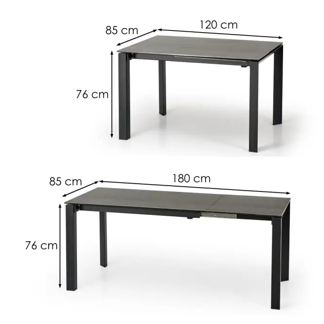 Rozkladací stôl Horizon 120/180x85cm keramika/oceľ – humo/čierna,3