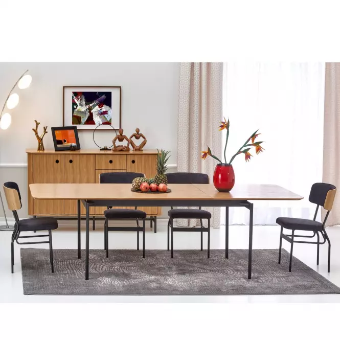 Rozkladací stôl Smart 170/250x100cm Mdf/Oceľ – Dub Naturalny/Čierna