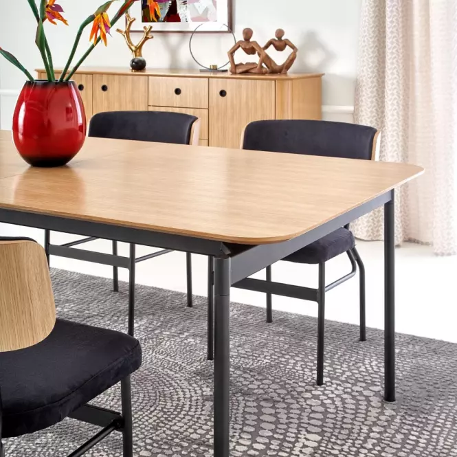 Rozkladací stôl Smart 170/250x100cm Mdf/Oceľ – Dub Naturalny/Čierna