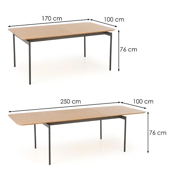 Rozkladací stôl Smart 170/250x100cm Mdf/Oceľ – Dub Naturalny/Čierna