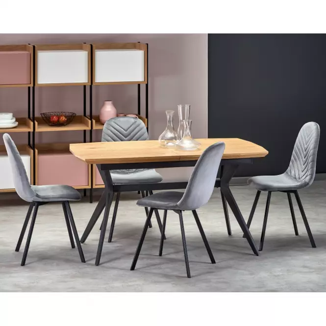 Rozkladací stôl Gustavo 140/180x80cm Mdf/Oceľ – Dub Zlatá/Čierna