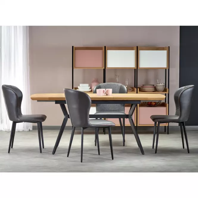 Rozkladací stôl Gustavo 140/180x80cm Mdf/Oceľ – Dub Zlatá/Čierna