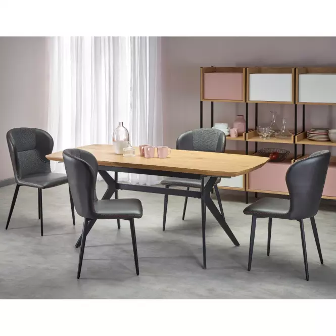 Rozkladací stôl Gustavo 140/180x80cm Mdf/Oceľ – Dub Zlatá/Čierna