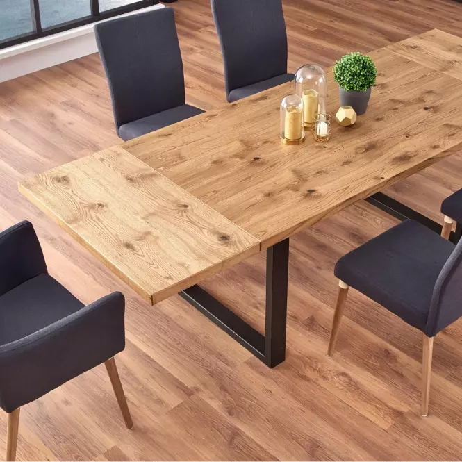 Rozkladací stôl Perez 160/250x90cm Płyta/Drevo/Oceľ – J. Dub/Čierna