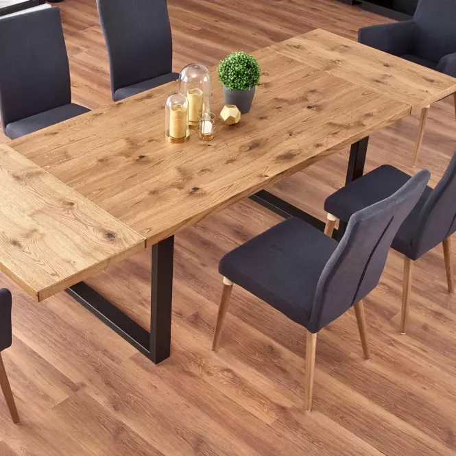 Rozkladací stôl Perez 160/250x90cm Płyta/Drevo/Oceľ – J. Dub/Čierna