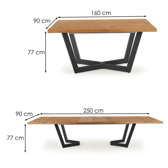 Rozkladací stôl Massive 160/250x90cmSvetlý Dub/Čierna,8