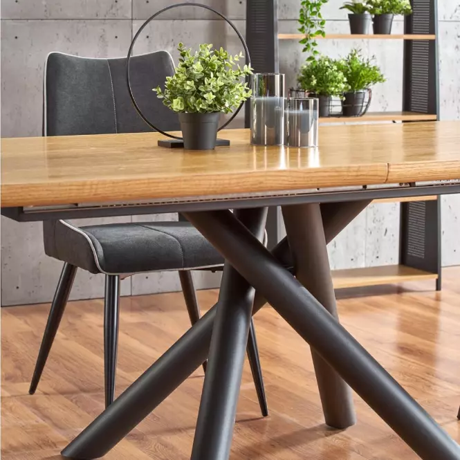 Rozkladací stôl Derrick 160/200x90cm Mdf/Oceľ – Dub Naturalny/Čierna
