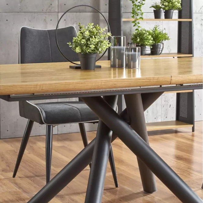 Rozkladací stôl Derrick 160/200x90cm Mdf/Oceľ – Dub Naturalny/Čierna