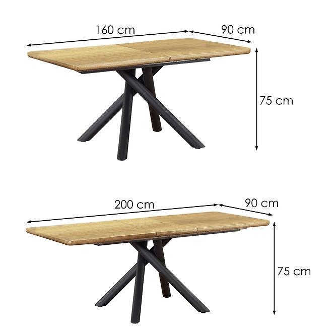 Rozkladací stôl Derrick 160/200x90cm Mdf/Oceľ – Dub Naturalny/Čierna,3