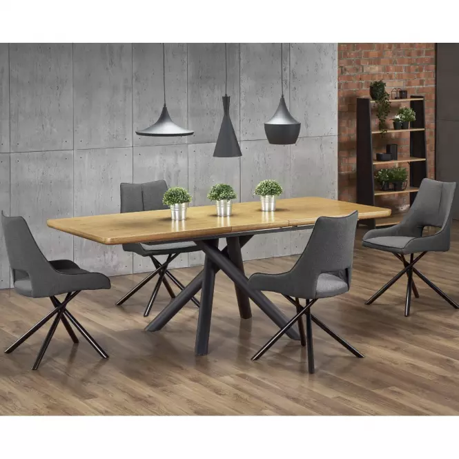 Rozkladací stôl Derrick 160/200x90cm Mdf/Oceľ – Dub Naturalny/Čierna