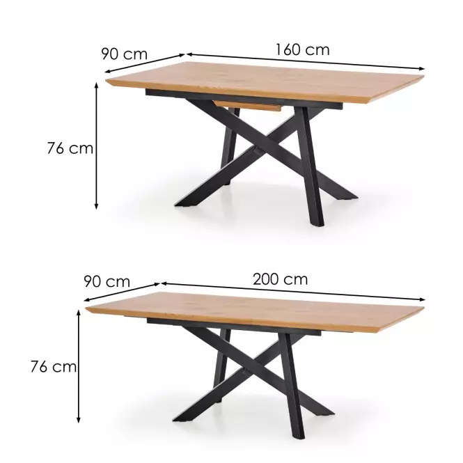 Rozkladací stôl Capital 160/200x90cm Mdf/Oceľ – Dub Zlatá/Čierna