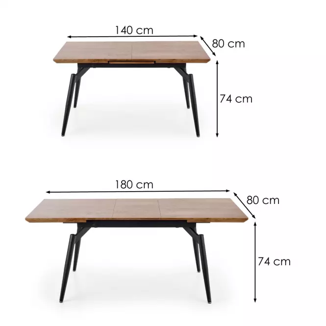 Rozkladací stôl Cambell 140/180x80cm Mdf/Oceľ – Dub Naturalny/Čierna