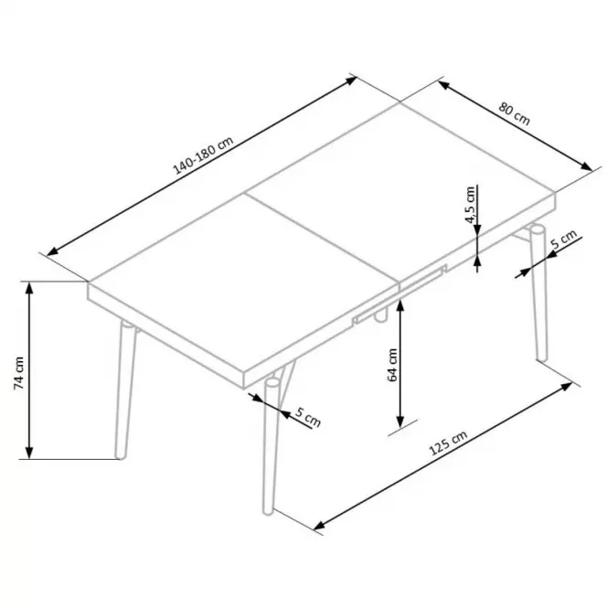Rozkladací stôl Cambell 140/180x80cm Mdf/Oceľ – Dub Naturalny/Čierna
