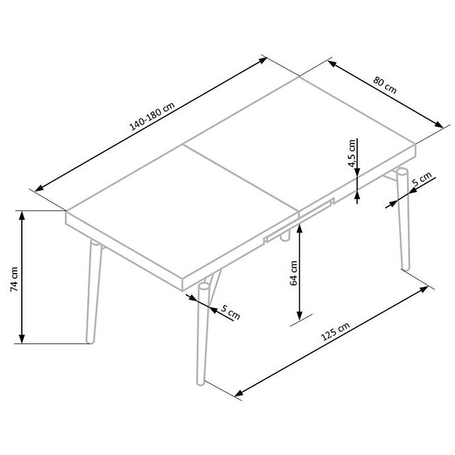 Rozkladací stôl Cambell 140/180x80cm Mdf/Oceľ – Dub Naturalny/Čierna