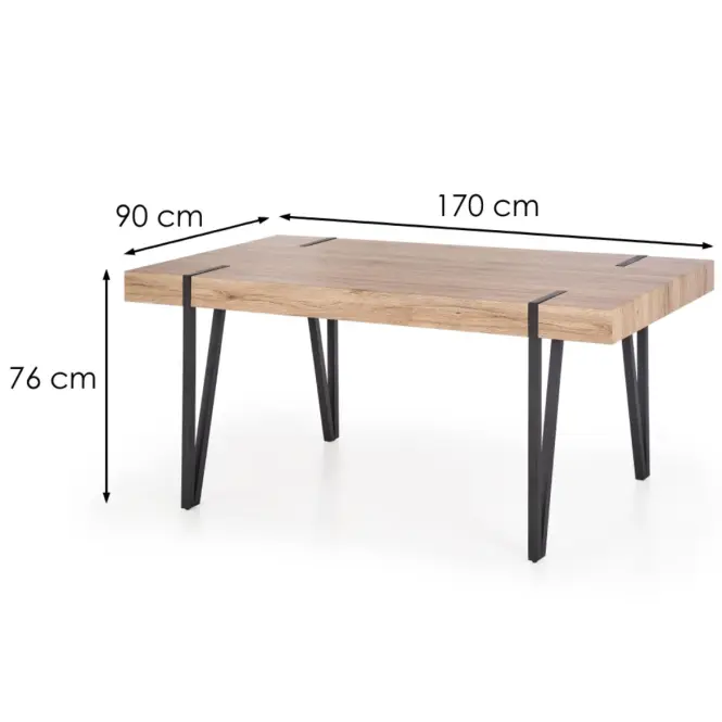 Stôl Yohann 170 Mdf/Oceľ – Dub San Remo/Čierna,5