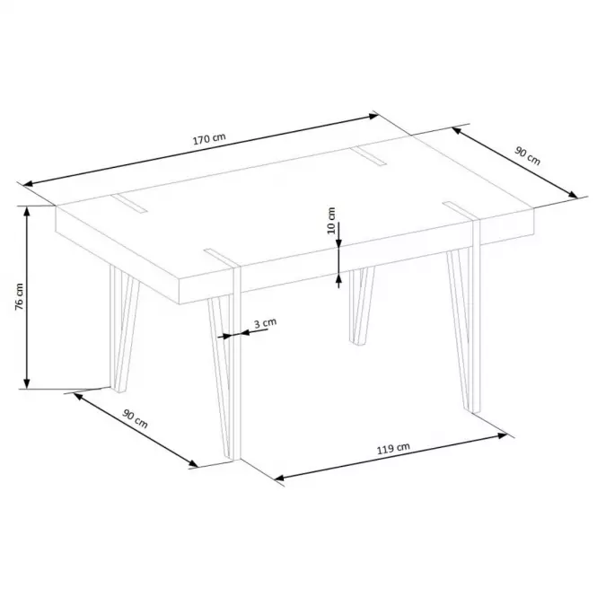 Stôl Yohann 170 Mdf/Oceľ – Dub San Remo/Čierna