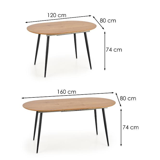 Rozkladací stôl Colorado 120/160x80cm Mdf/Oceľ – Dub Zlatá/Čierna
