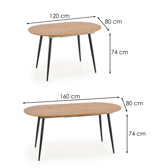 Rozkladací stôl Colorado 120/160x80cm Mdf/Oceľ – Dub Zlatá/Čierna,7
