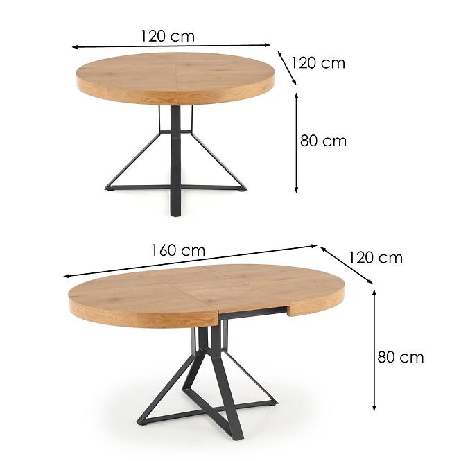 Rozkladací stôl Mercy 120/160x120cm Mdf/Oceľ – Dub Zlatá/Čierna