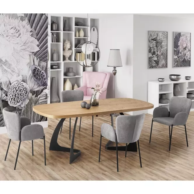 Rozkladací stôl Veldon 160/200x90cm Mdf/Oceľ – Dub Naturalny/Čierna