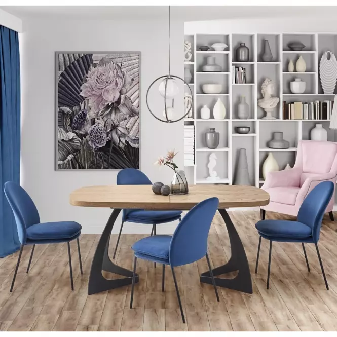 Rozkladací stôl Veldon 160/200x90cm Mdf/Oceľ – Dub Naturalny/Čierna