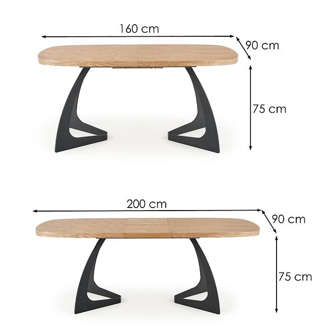 Rozkladací stôl Veldon 160/200x90cm Mdf/Oceľ – Dub Naturalny/Čierna