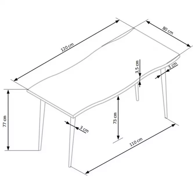 Stôl Larson 120x80 Mdf/Oceľ – Dub Naturalny/Čierna