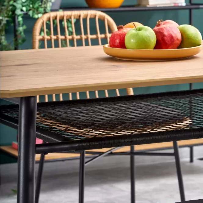 Stôl Jackson 160 Mdf/Rattan/Oceľ – Dub Zlatá/Čierna