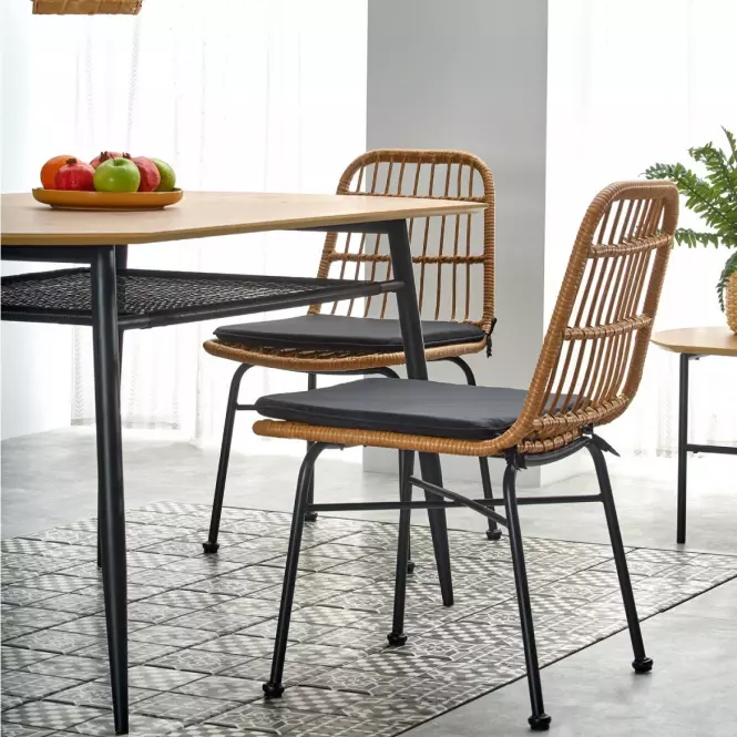 Stôl Jackson 160 Mdf/Rattan/Oceľ – Dub Zlatá/Čierna,11