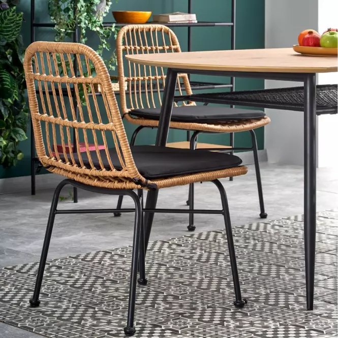 Stôl Jackson 160 Mdf/Rattan/Oceľ – Dub Zlatá/Čierna