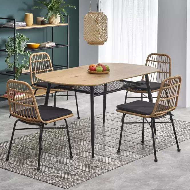 Stôl Jackson 160 Mdf/Rattan/Oceľ – Dub Zlatá/Čierna,13