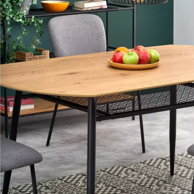 Stôl Jackson 160 Mdf/Rattan/Oceľ – Dub Zlatá/Čierna