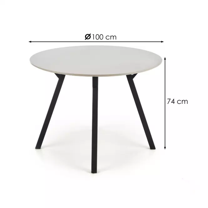 Stôl Balrog Okrągły 100 Mdf/Oceľ – Svetlý Popolavý/Čierna