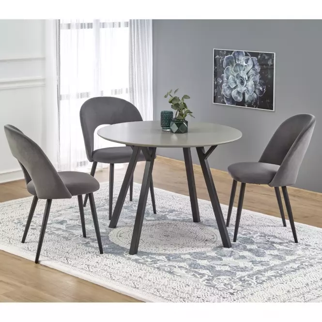 Stôl Balrog Okrągły 100 Mdf/Oceľ – Svetlý Popolavý/Čierna