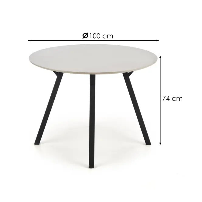 Stôl Balrog Okrúhly 100 Mdf/Oceľ – Svetlý Popolavý/Čierna,4