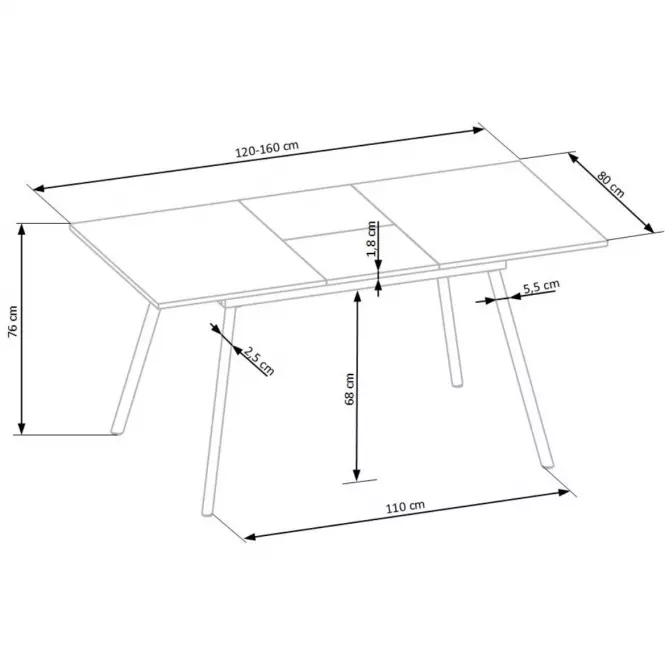 Rozkladací stôl Albon 120/160x80cm Mdf/Oceľ – Dub Sanoma/Popolavý/Čierna