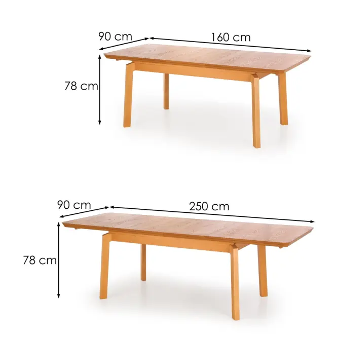 Rozkladací stôl Rois 160/250x90cm Mdf/Drevo – Dub Medový,8