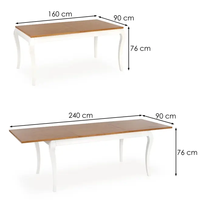 Rozkladací stôl Windsor 160/240x90cm doska/drevo – Tmavý Dub/Biely