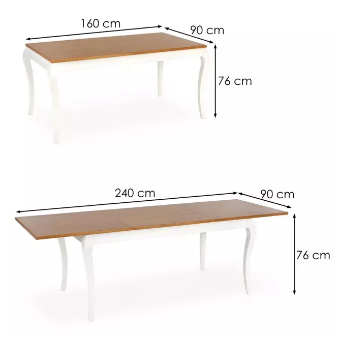 Rozkladací stôl Windsor 160/240x90cm Płyta/Drevo – Tmavé Dub/Biely