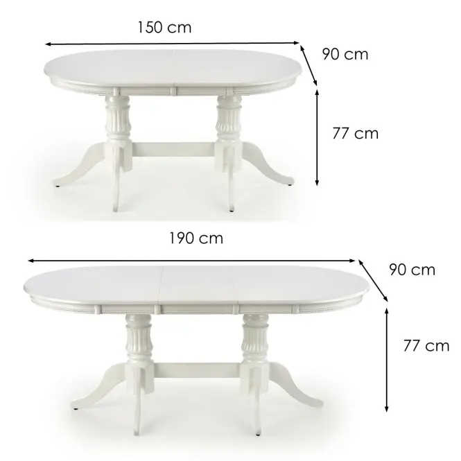 Rozkladací stôl Joseph 150/190x90cm Mdf/Drevo – Biely,3
