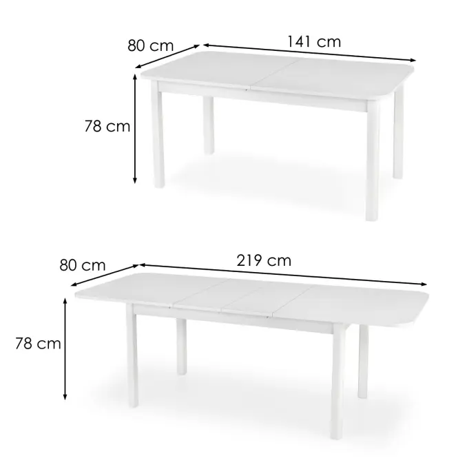 Rozkladací stôl Florian 141/219x80cm doska/MDF– Biely,8