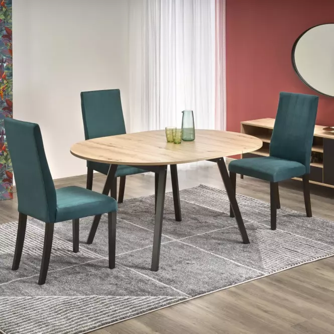 Rozkladací stôl Ruben 102/142x102cm doska/drevo – Dub Artisan/Čierna,4