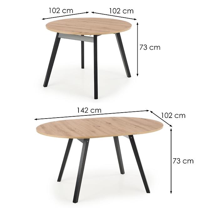 Rozkladací stôl Ruben 102/142x102cm Płyta/Drevo – Dub Artisan/Čierna
