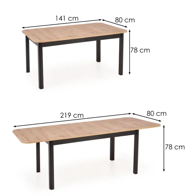 Rozkladací stôl Florian 141/219x80cm doska/MDF – Dub Artisan/Čierna,7