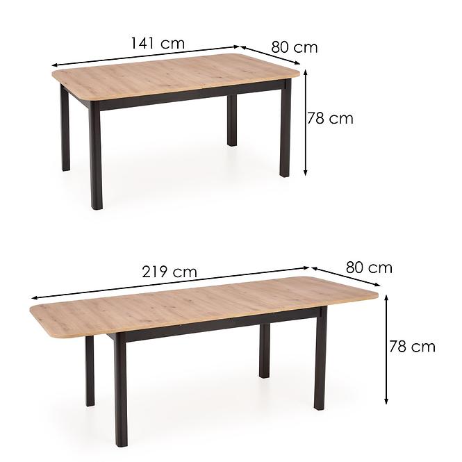 Rozkladací stôl Florian 141/219x80cm Płyta/Mdf – Dub Artisan/Čierna
