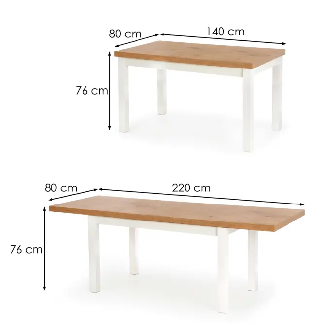 Rozkladací stôl Tiago 140/220x80cm doska/drevo – Dub Lancelot/Biely,6