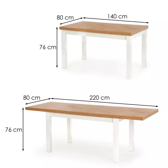 Rozkladací stôl Tiago 140/220x80cm Płyta/Drevo – Dub Lancelot/Biely