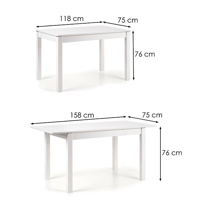 Rozkladací stôl Maurycy 118/158x75cm doska/ABS/MDF – Biely