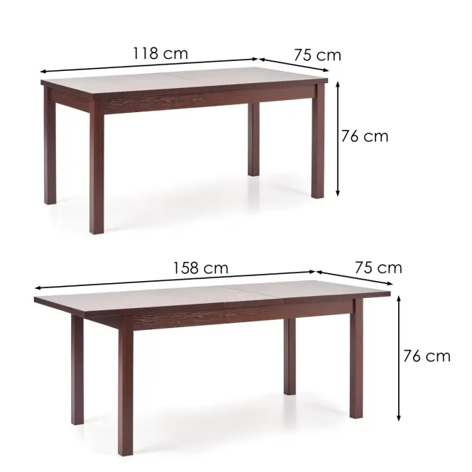 Rozkladací stôl Maurycy 118/158x75cm doska/ABS/MDF – Tmavé Orech